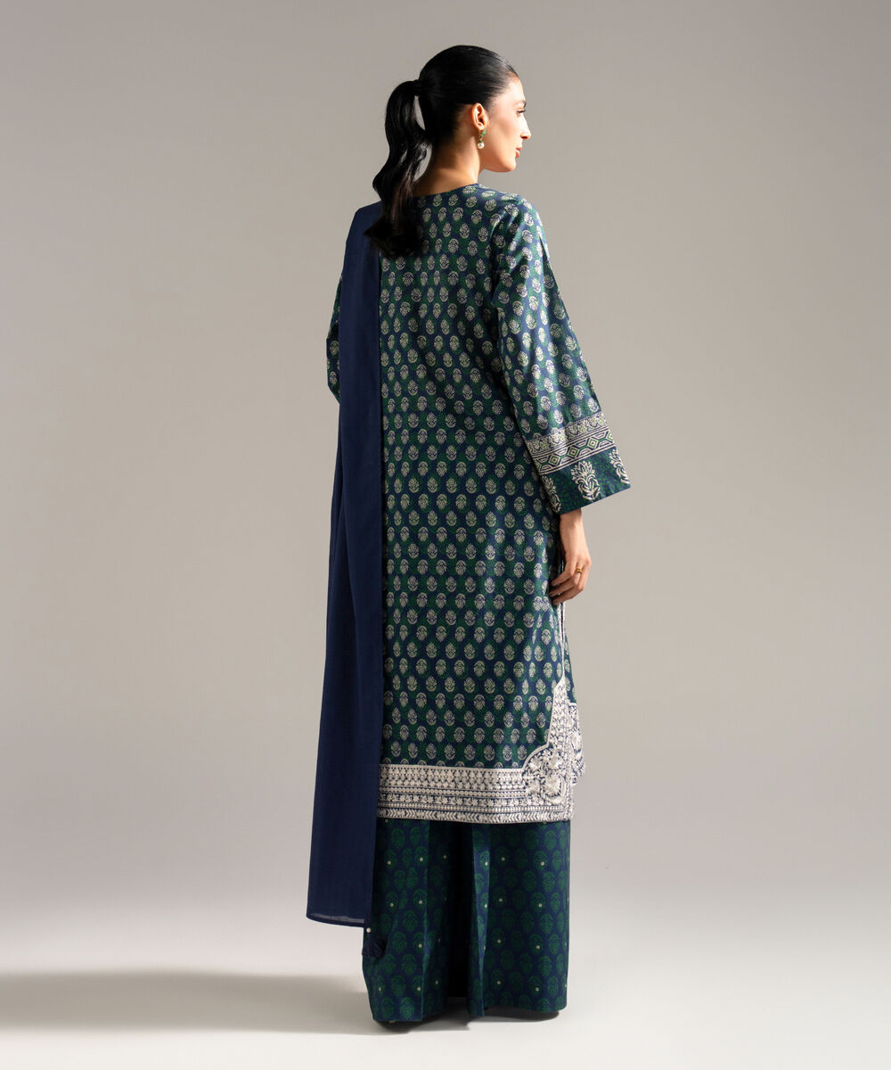 Women's RTW Lawn Embroidered Blue 3 Piece Suit