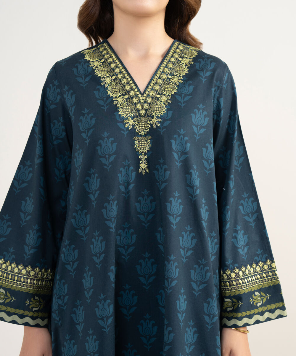 Women's Unstitched Lawn Embroidered Blue 3 Piece Suit