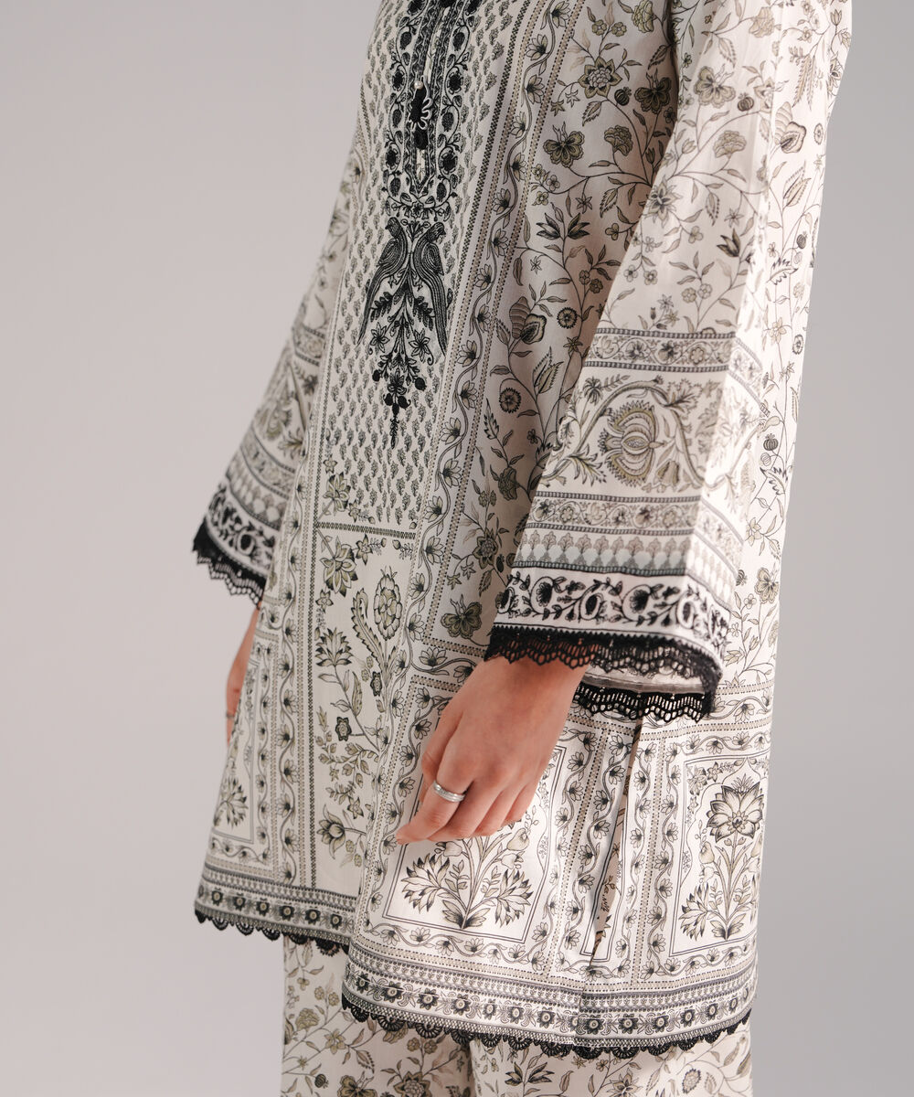 Women's RTW Lawn Embroidered White Straight Shirt