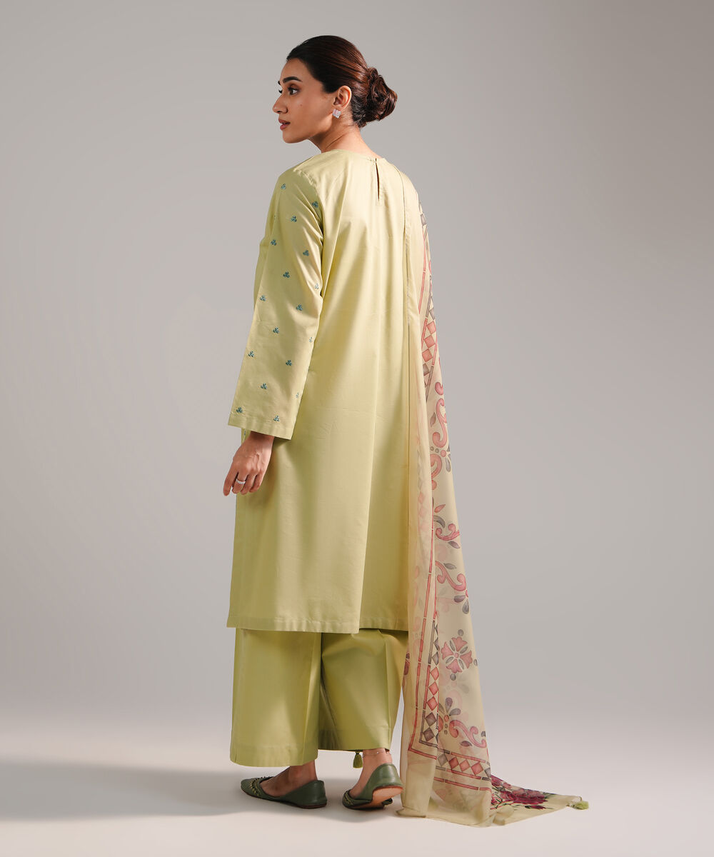 Women's RTW Zari Lawn Embroidered Green 3 Piece Suit