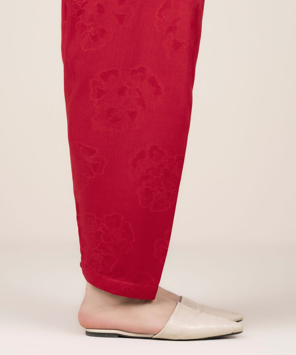 Women's RTW Self Jacquard Leno Solid Red Shalwar