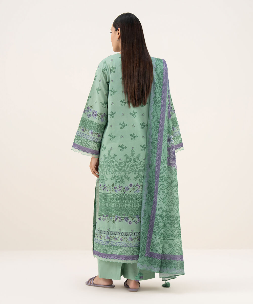 Women's Unstitched Lawn Printed Green 3 Piece Suit