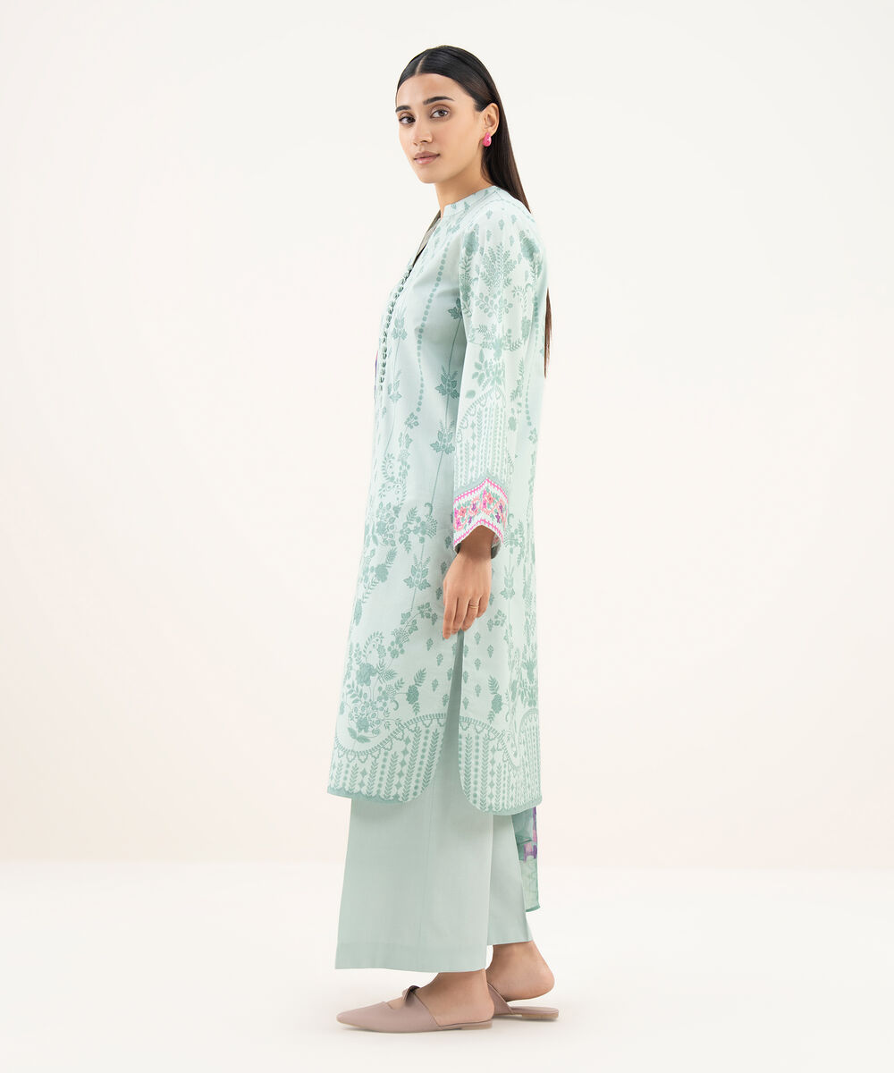 Women's Unstitched Lawn Printed Blue 3 Piece Suit