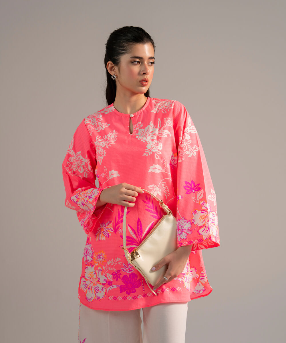 Women's RTW Dobby Printed Neon Pink 2 Piece Suit