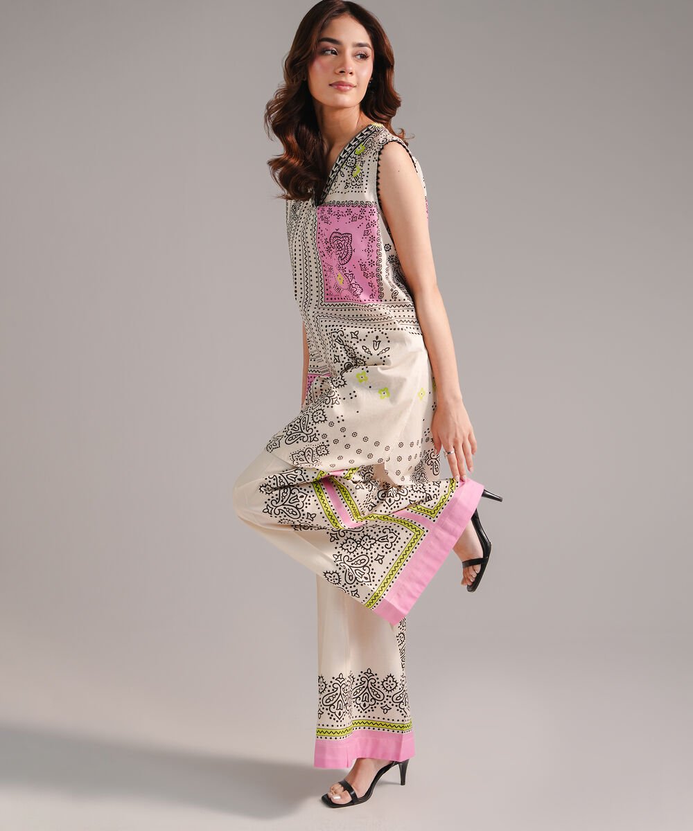 Women's RTW Lawn Printed Beige Straight Shirt