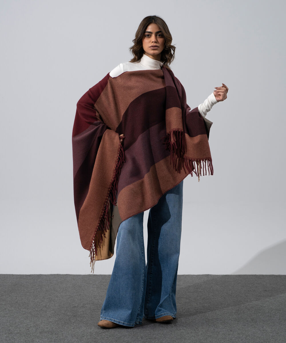 Women's Western Wear Polyester Striped Cape Shawl