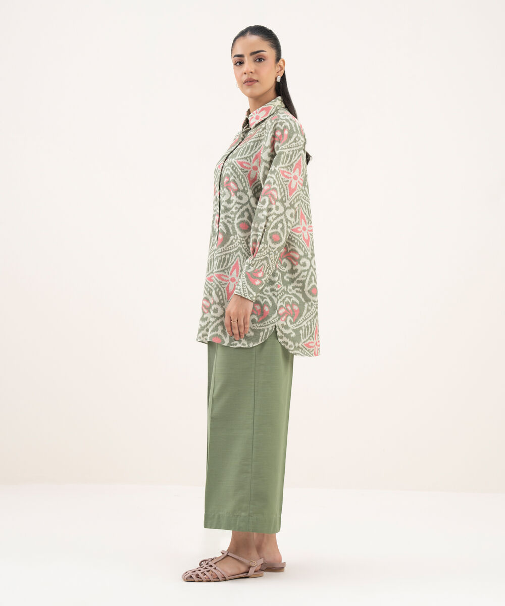 Women's RTW Khaddar Printed Button Down Grey Shirt