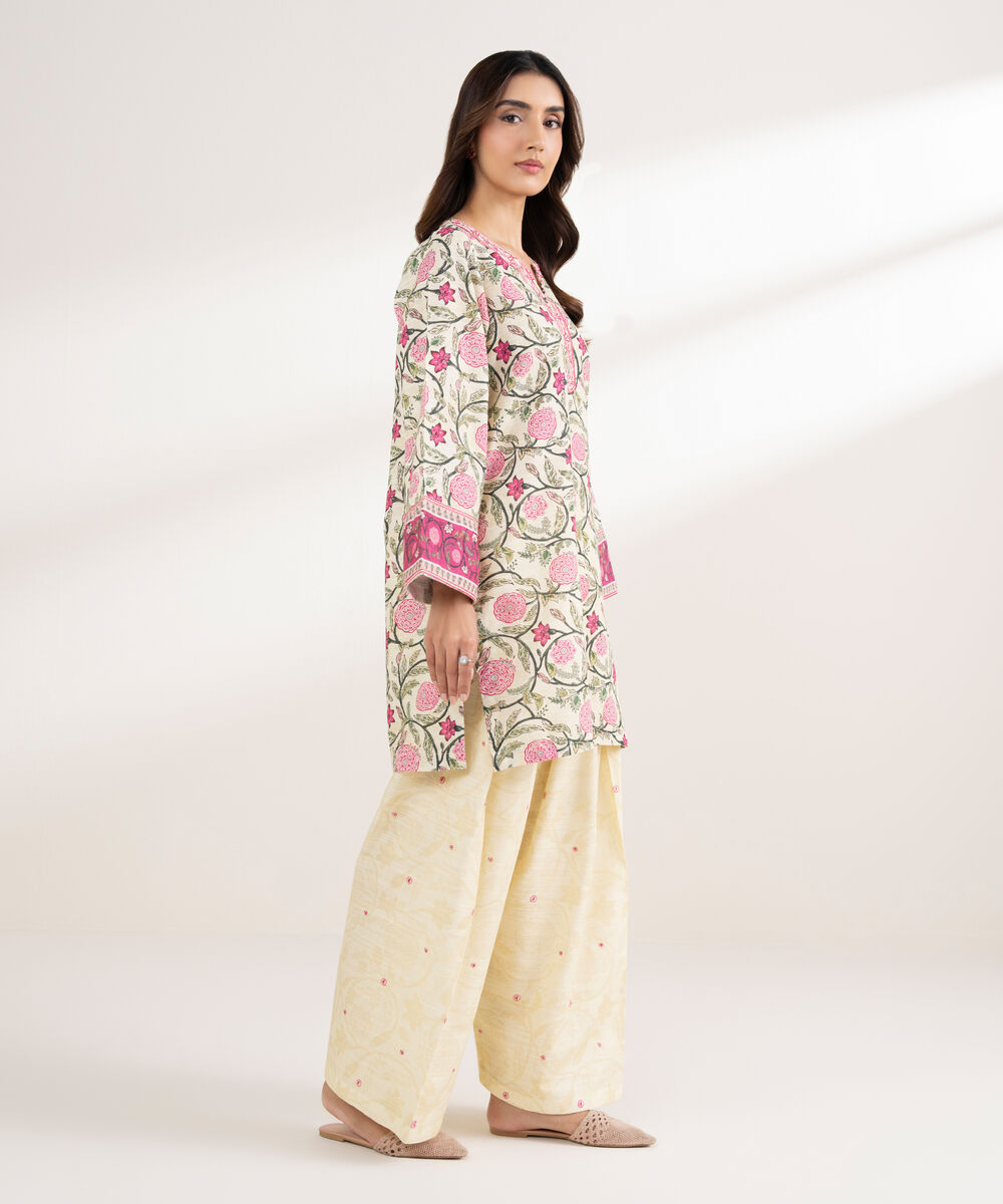 Women's RTW Light Khaddar Embroidered Straight Pale Yellow Shirt