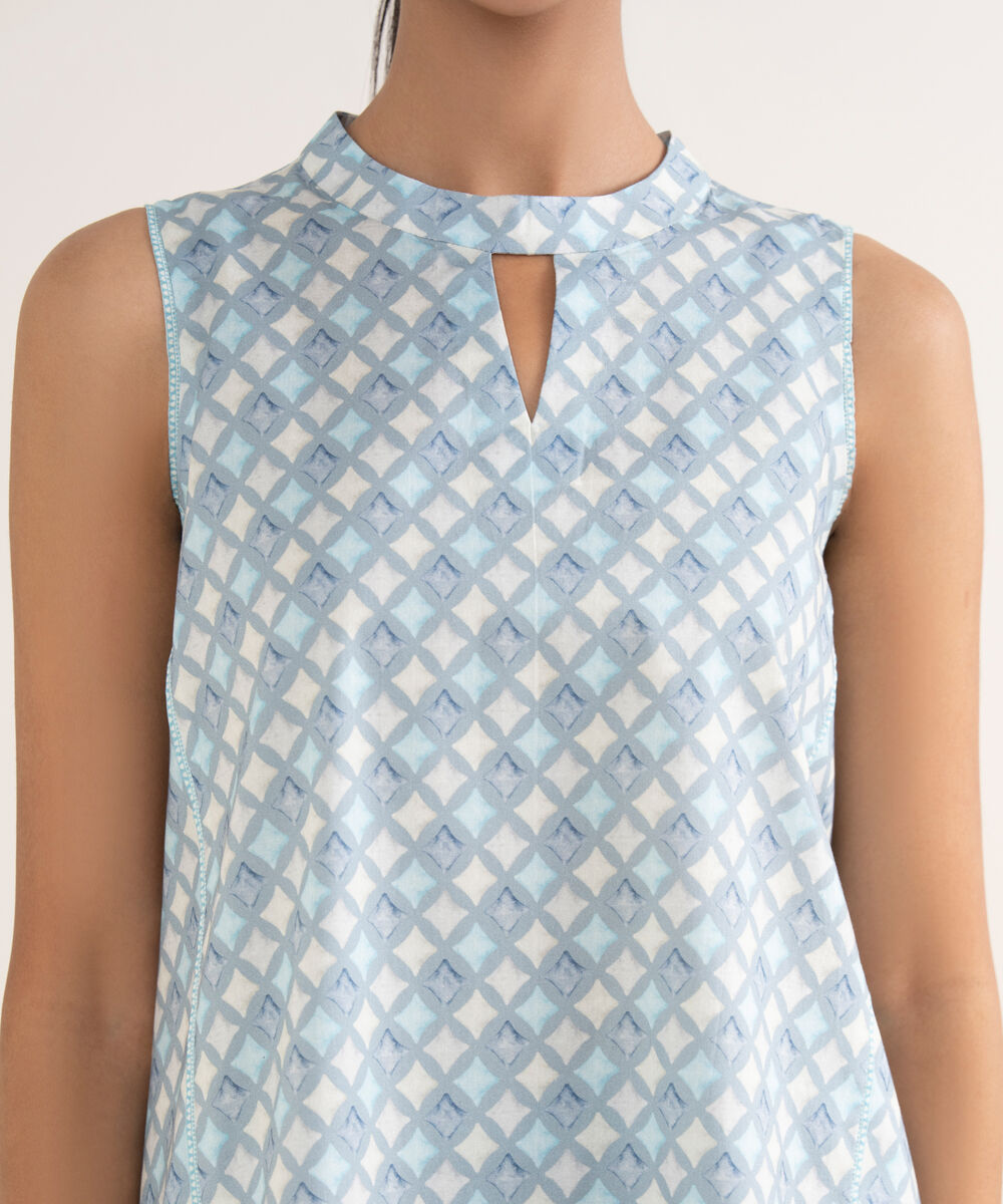 Women's Unstitched Lawn Printed Blue 3 Piece Suit