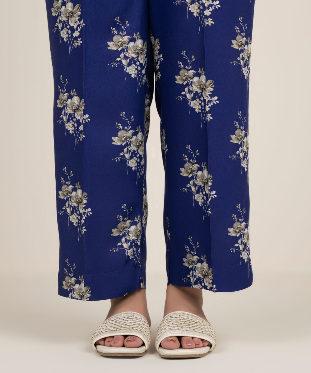 Women's RTW Arabic Cambric Printed Dark Blue Straight Pants
