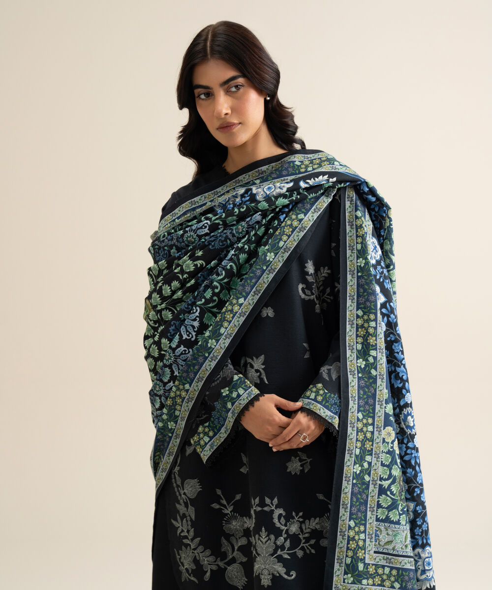 Women's Unstitched Lawn Printed Black 3 Piece Suit