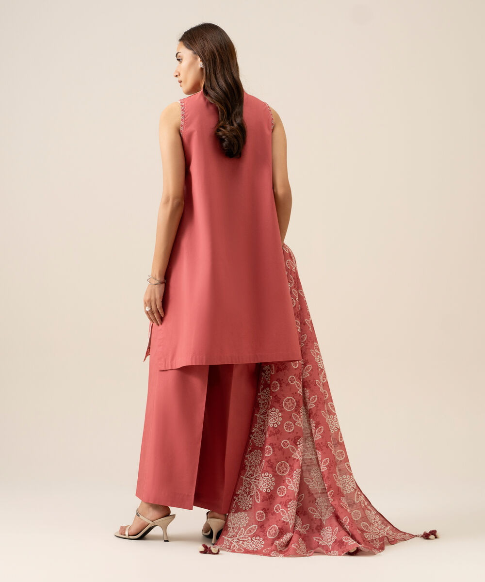 Women's Unstitched Lawn Embroidered Peach 3 Piece Suit