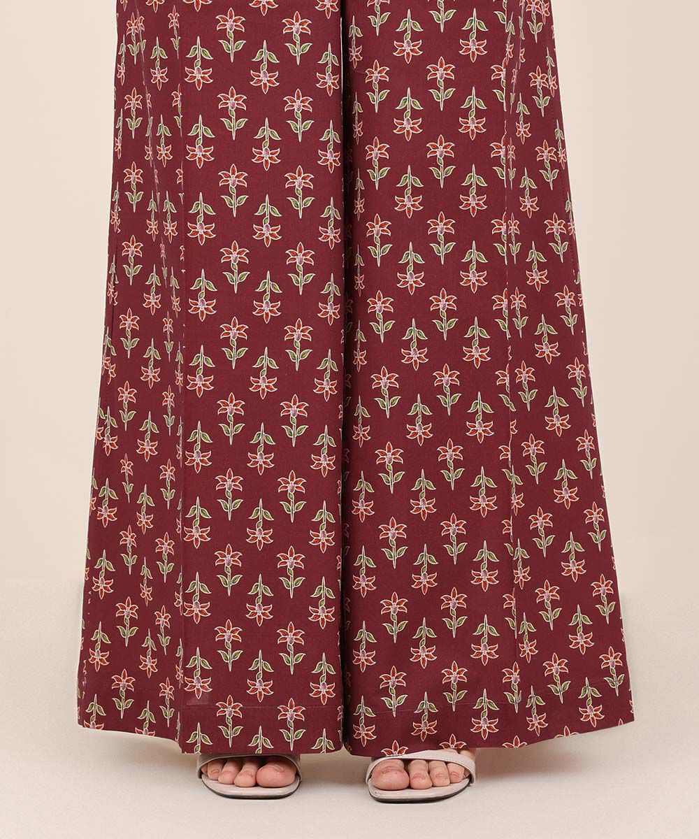 Women's RTW Cambric Red Printed Flared Pants