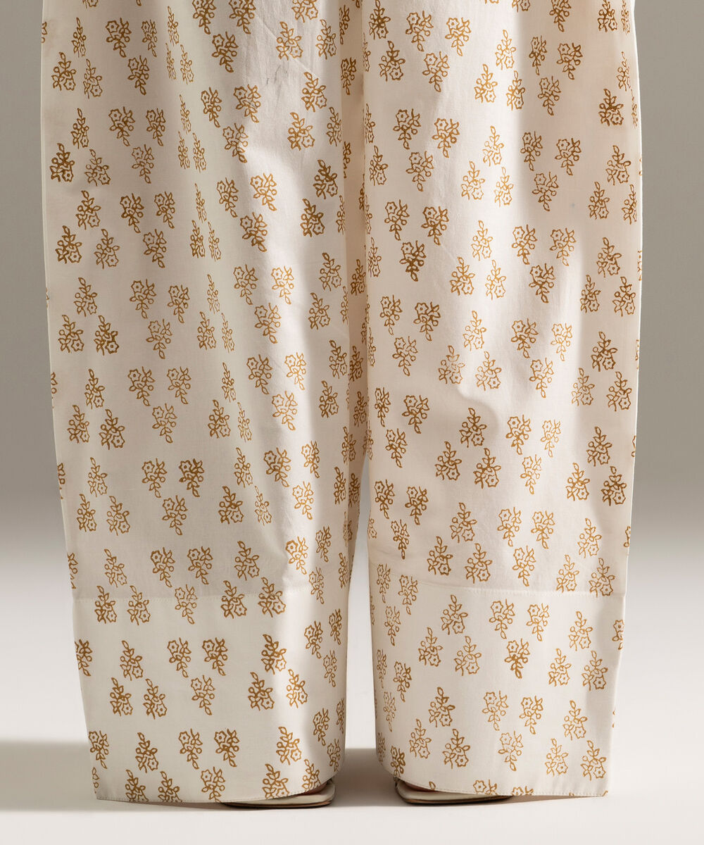 Women's RTW Cambric Printed Off White Shalwar