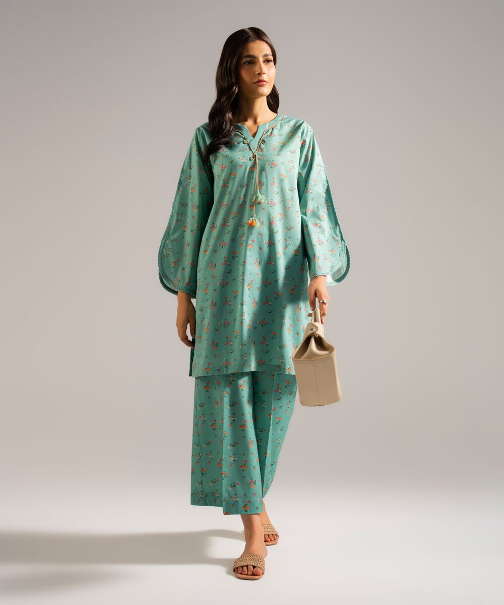 Women's RTW Lawn Printed Green  Straight Shirt