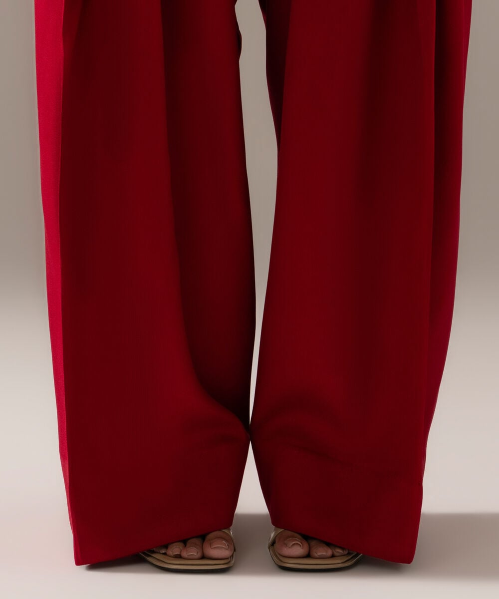 Women's RTW Bedford Solid Red Farshi Shalwar