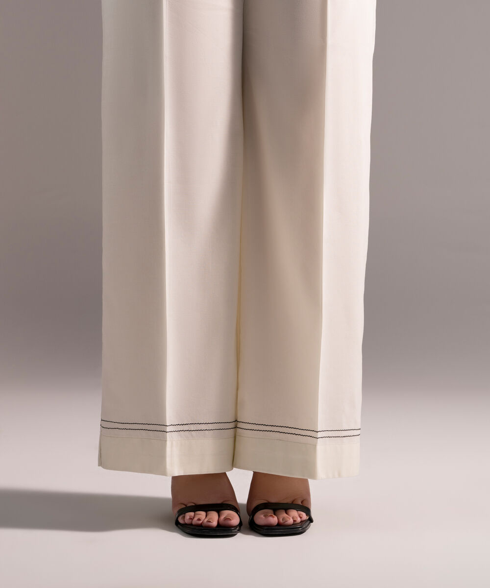 Women's RTW Cotton Viscose Solid Off White Culottes
