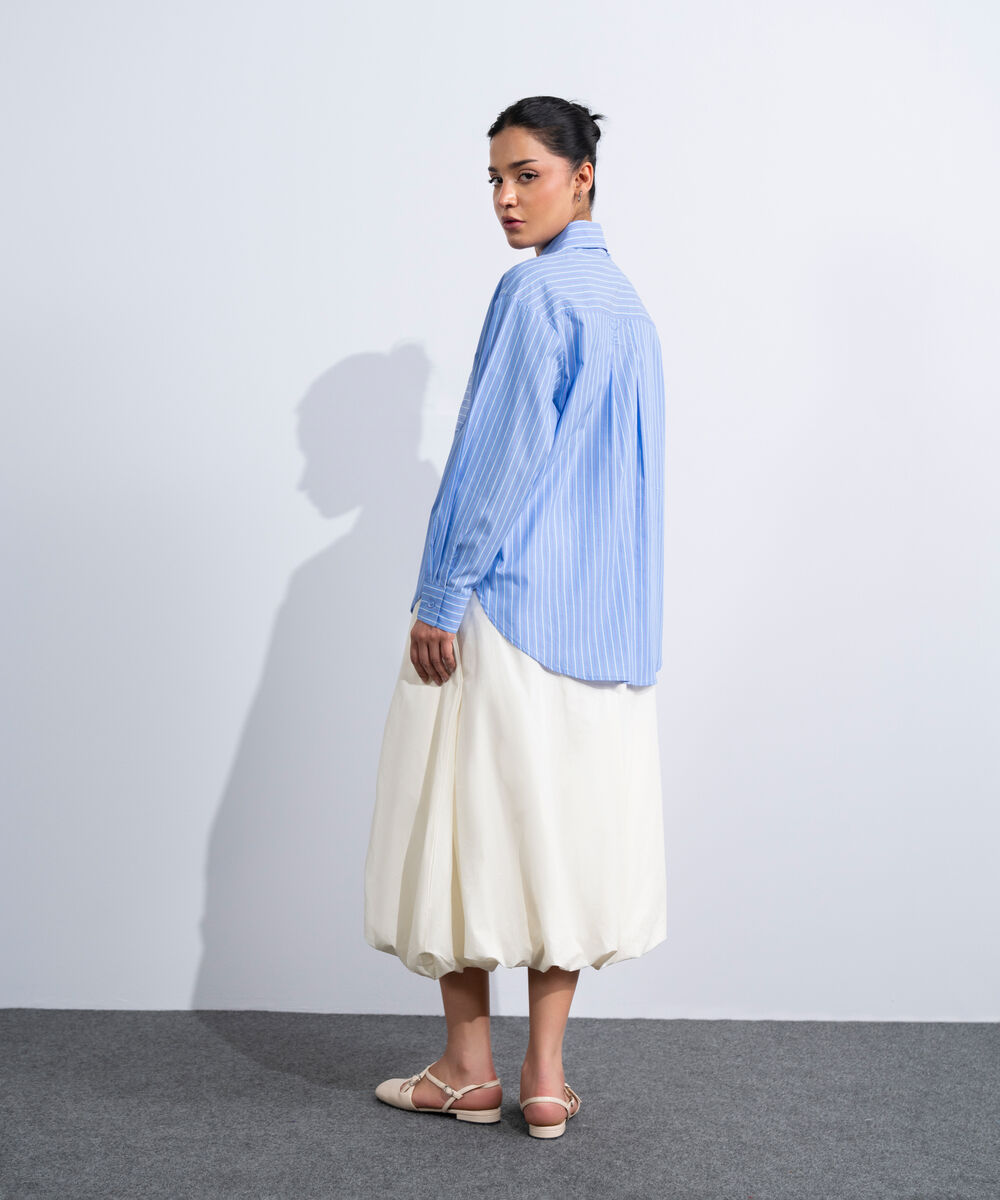 Women's Western Blue Yarn-Dyed Button Through Shirt