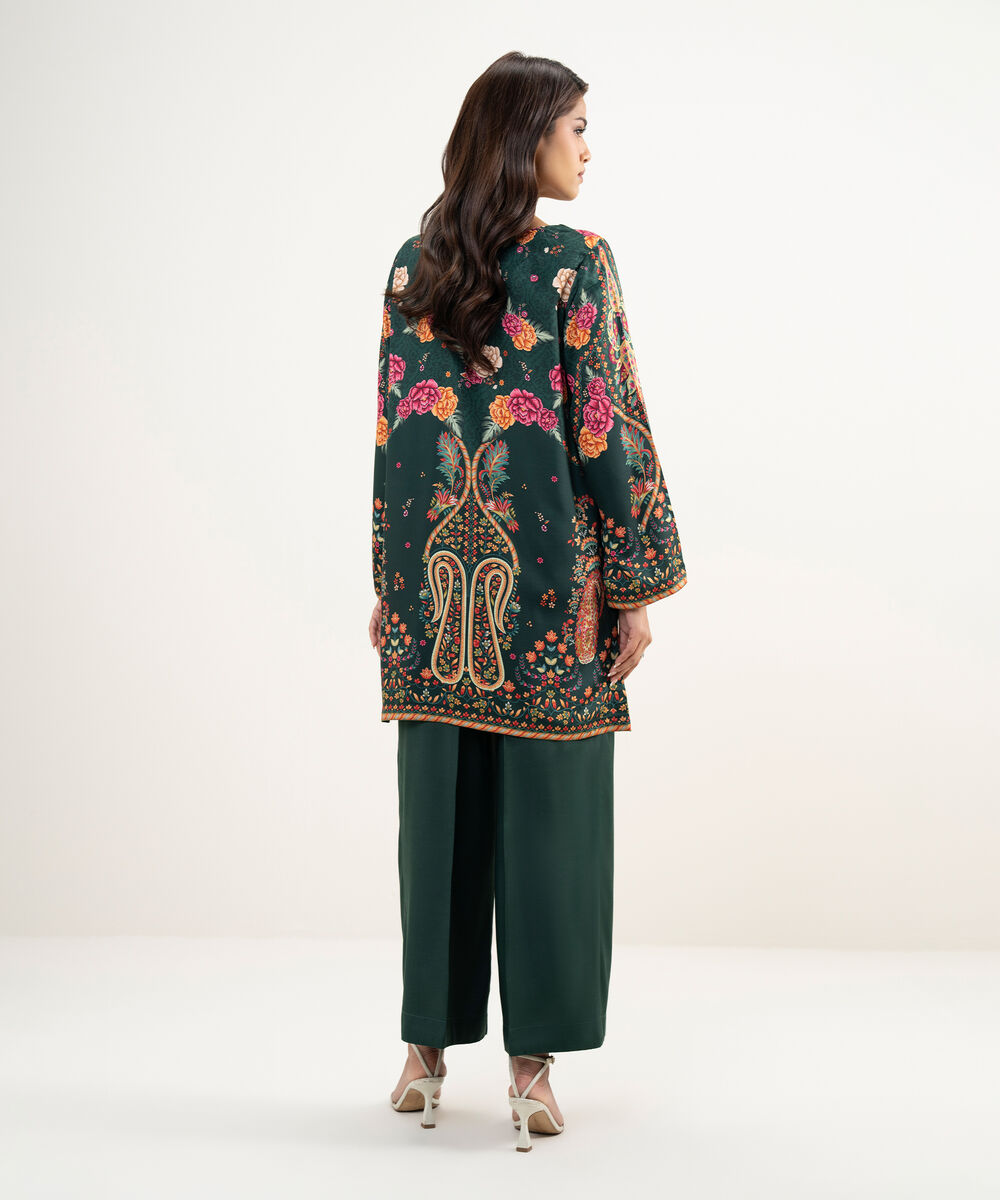 Women's RTW Premium Visocose Satin Printed Dark Green 2 Piece Suit