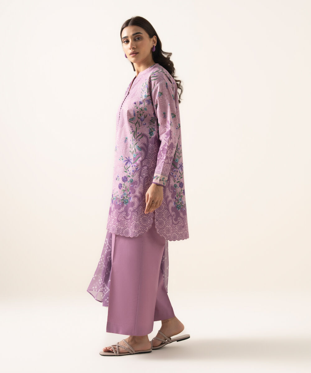 Women's Unstitched Lawn Printed Purple 3 Piece Suit