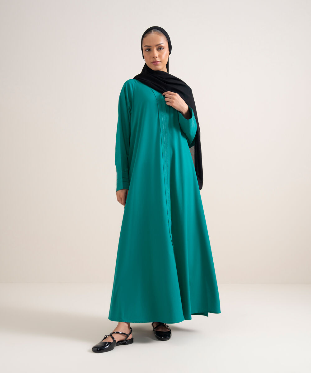 Women's Turquoise Button Through Raglan Abbaya