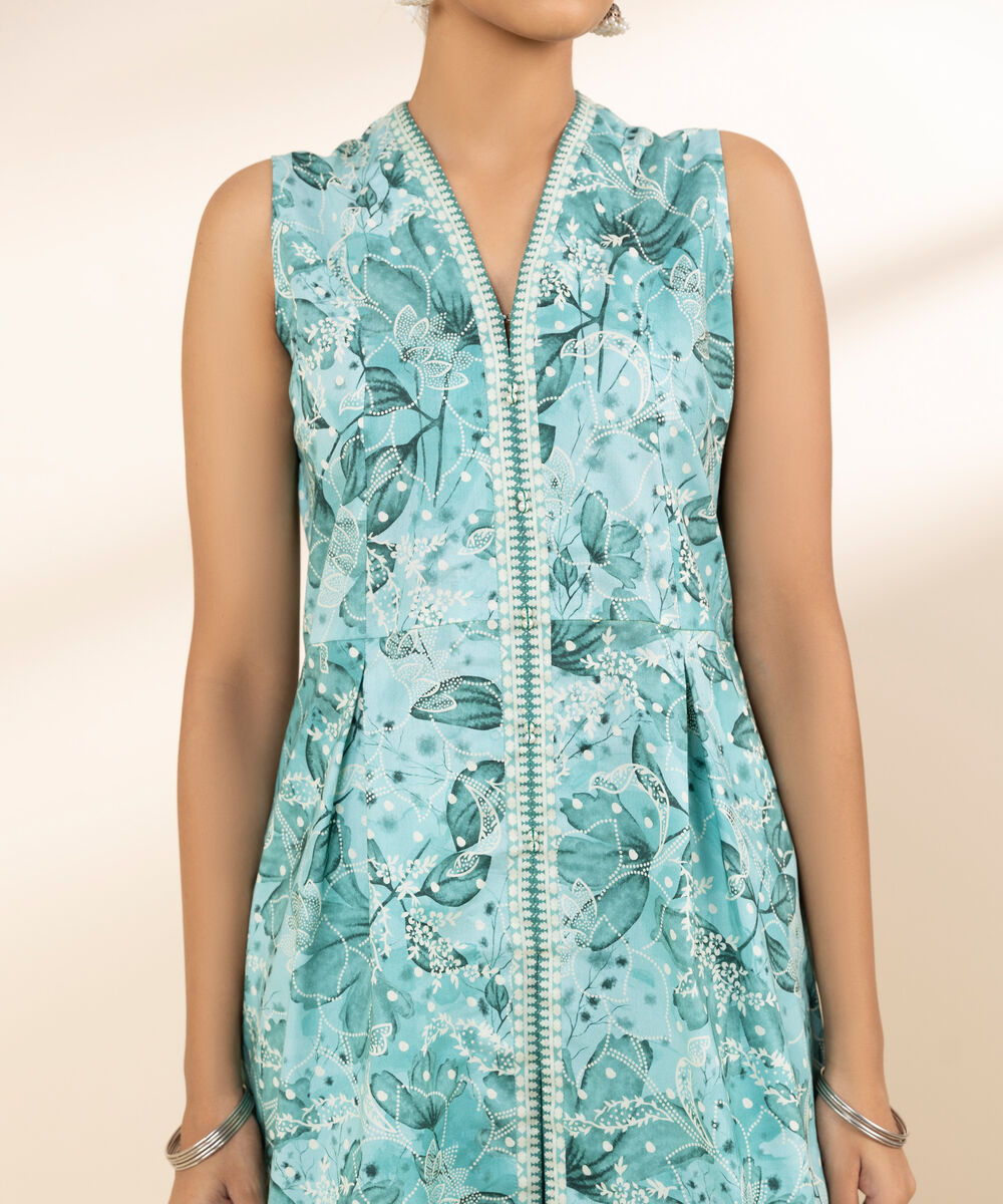 Women's Unstitched Lawn Printed Blue 3 Piece Suit