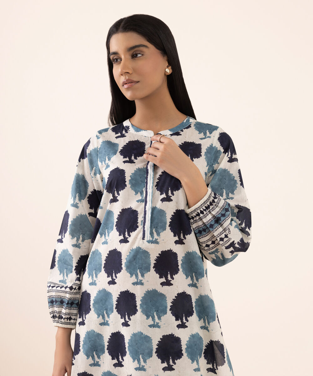 Women's RTW Lawn Blue Printed Aline Shirt