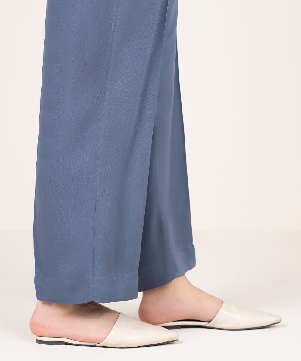 Women's RTW Bedford Solid Steel Blue Straight Pants