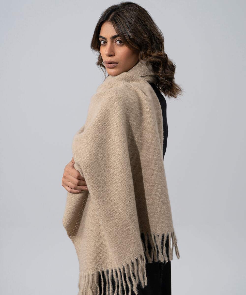 Women's Western Wear Taupe Polyester Plain Woolen Scarf