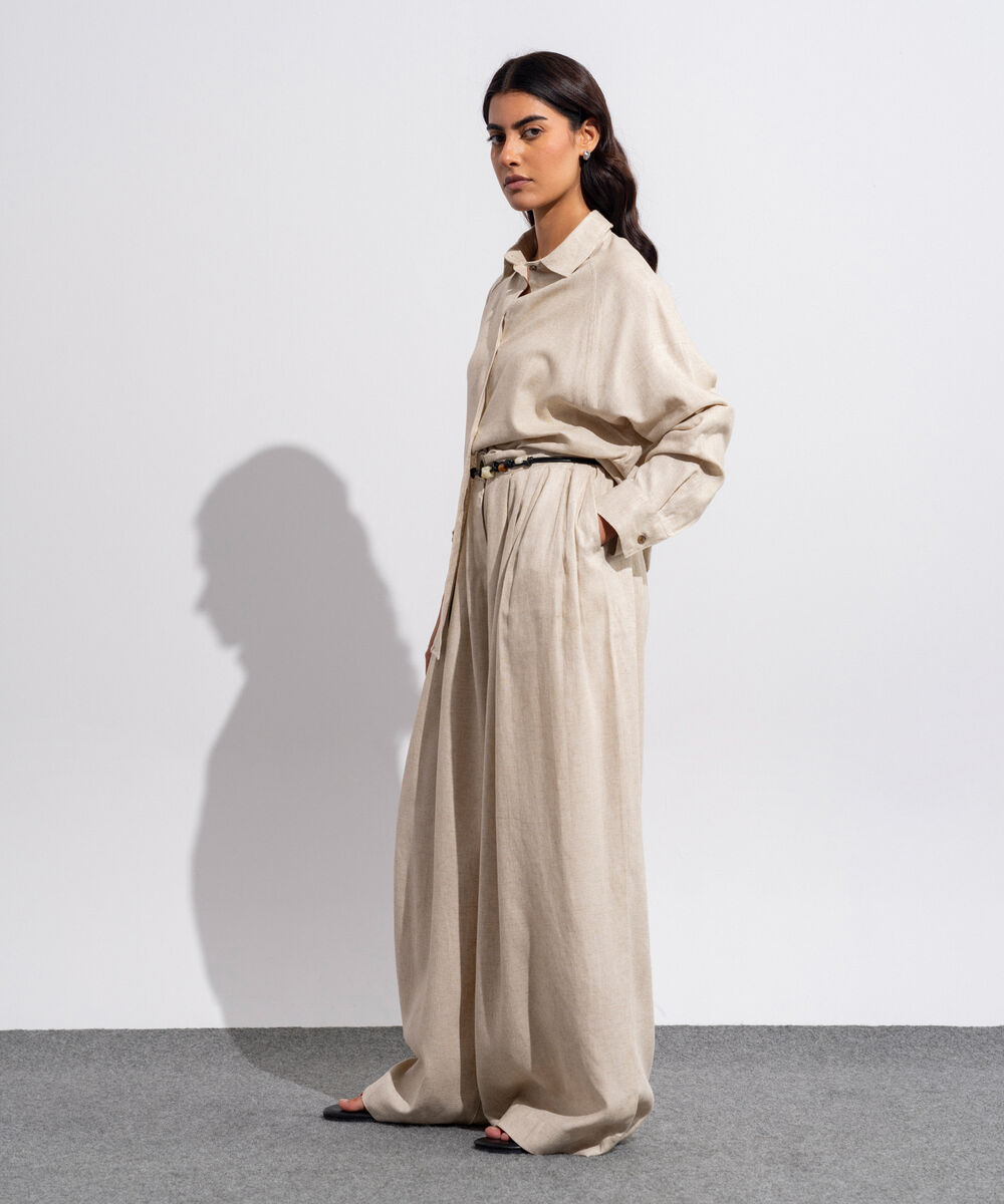Women's Western Wear Woven Linen Beige Shirt