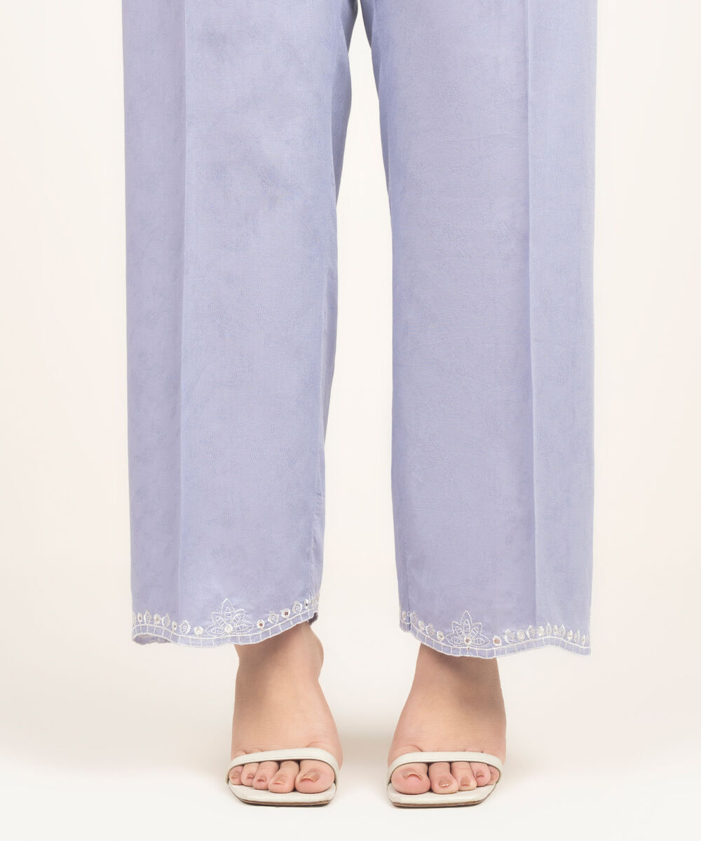 Women's RTW Self Jacquard Embroidered Purple Straight Pants