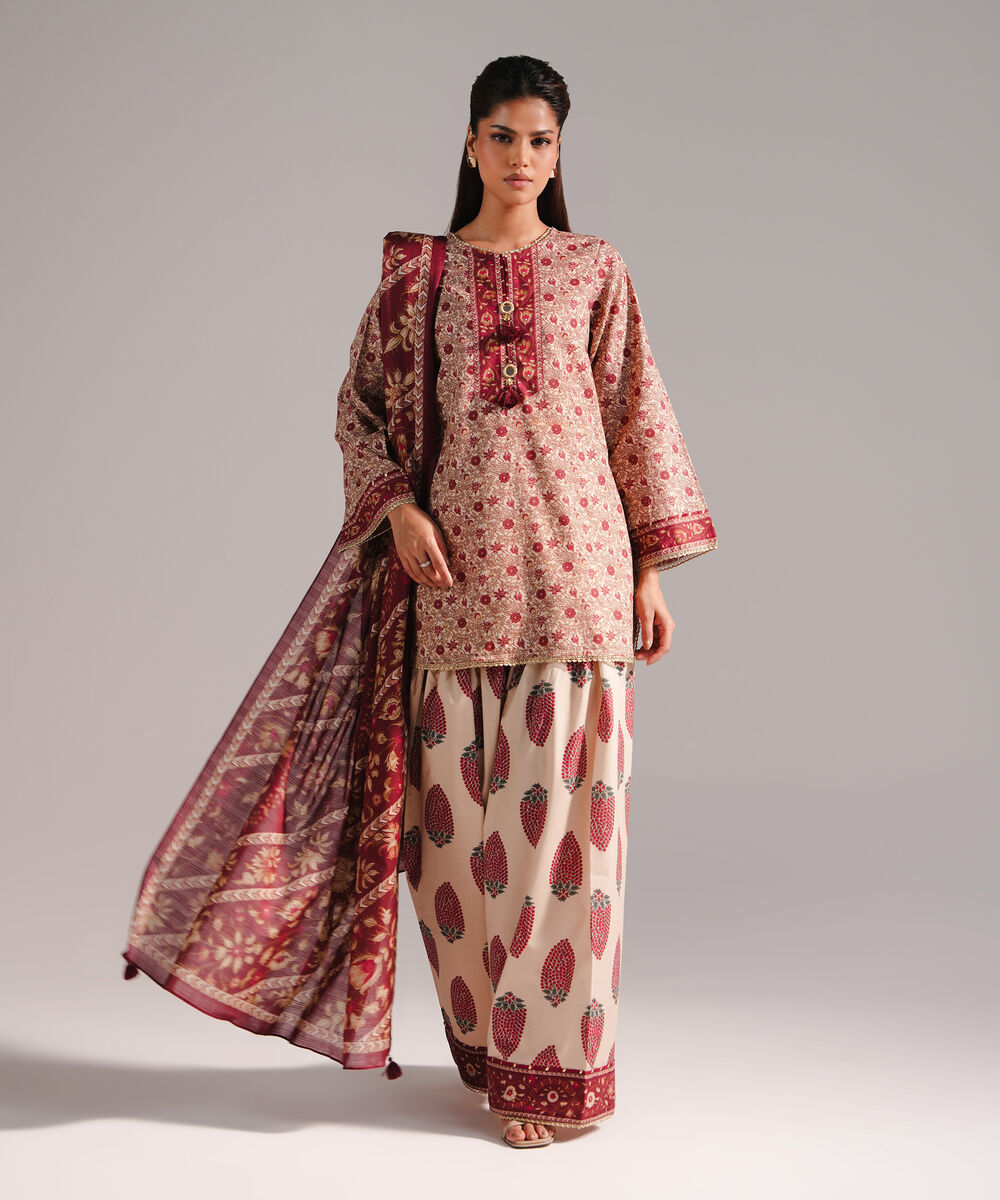 Lawn Printed Maroon Dupatta