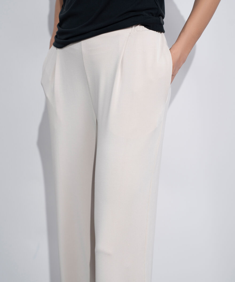 Women's Beige Flowing Pull-On Trousers
