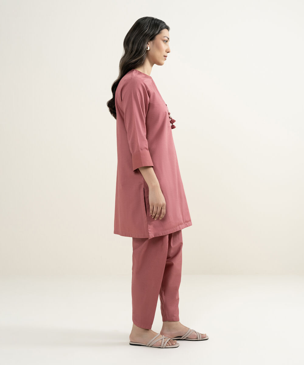Women's RTW Dobby Solid Pink Straight Shirt