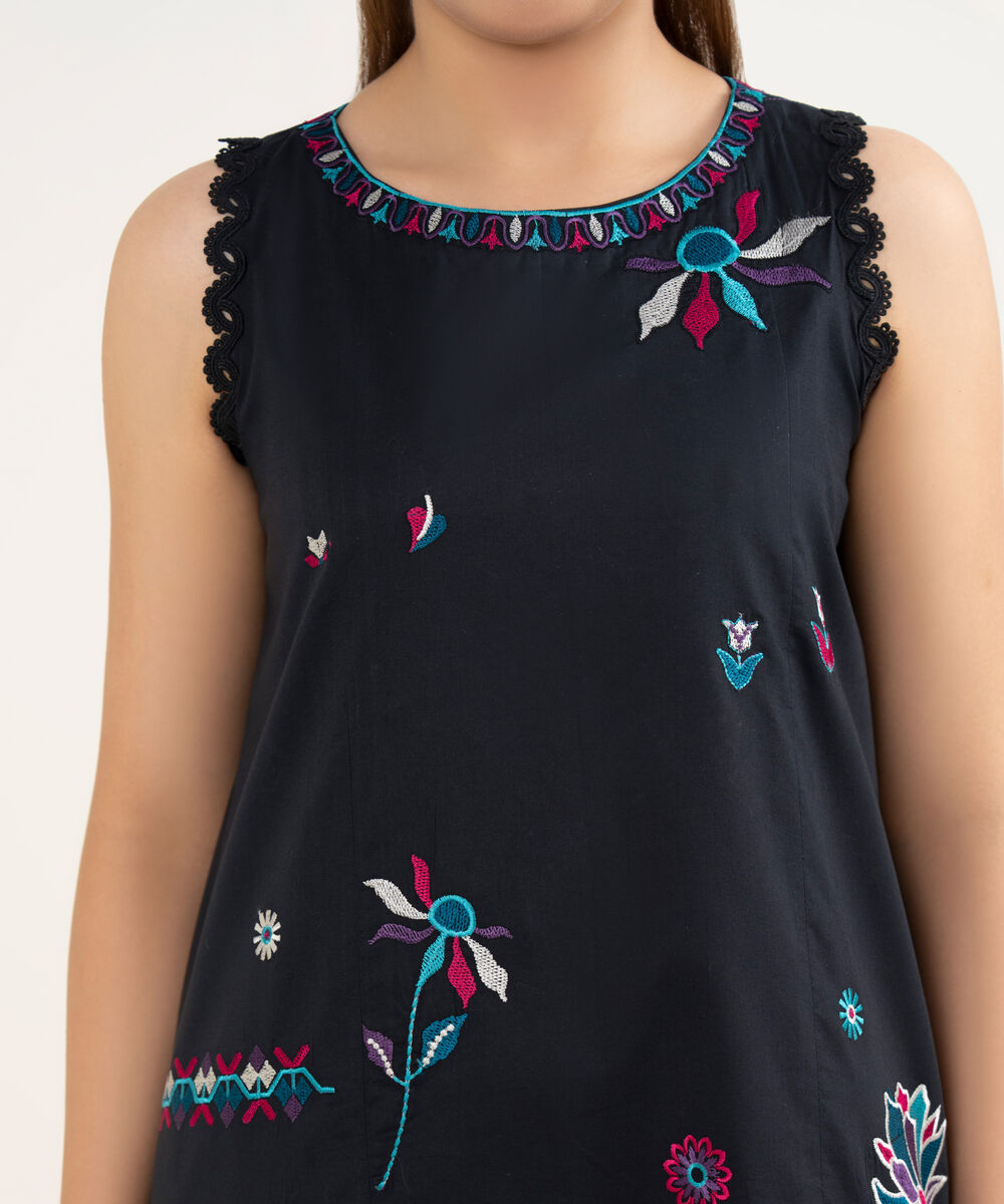 Women's Unstitched Dobby Embroidered Black Two Piece Suit