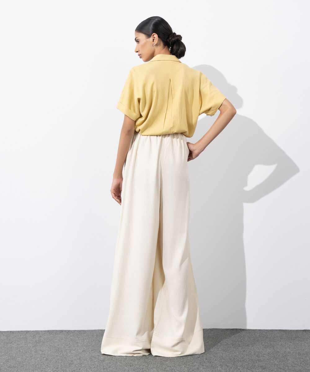 Women's Western Wear Beige Seersucker Wide Leg Trousers