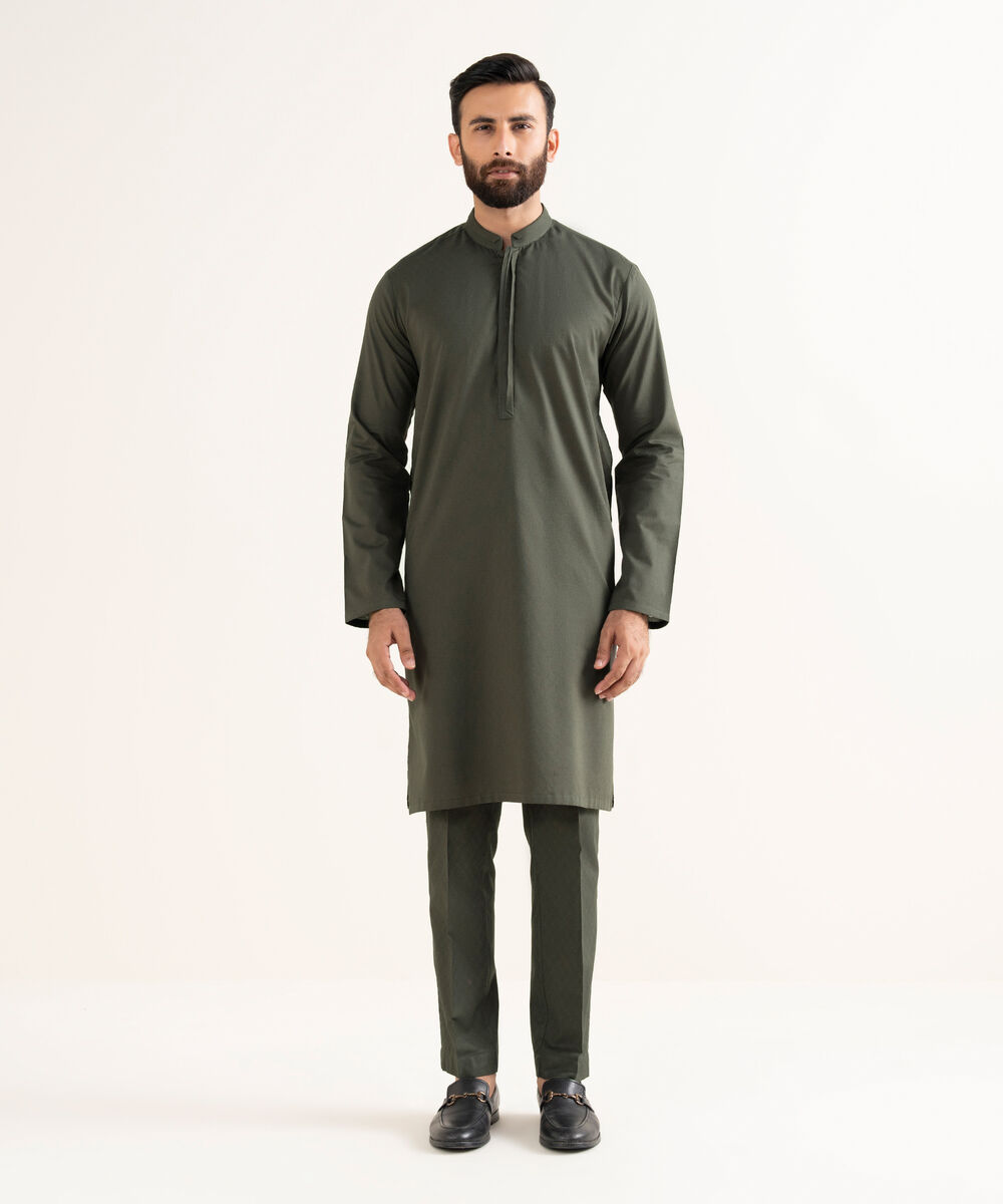 Men's 100% Cotton Plain Olive Kurta Trouser
