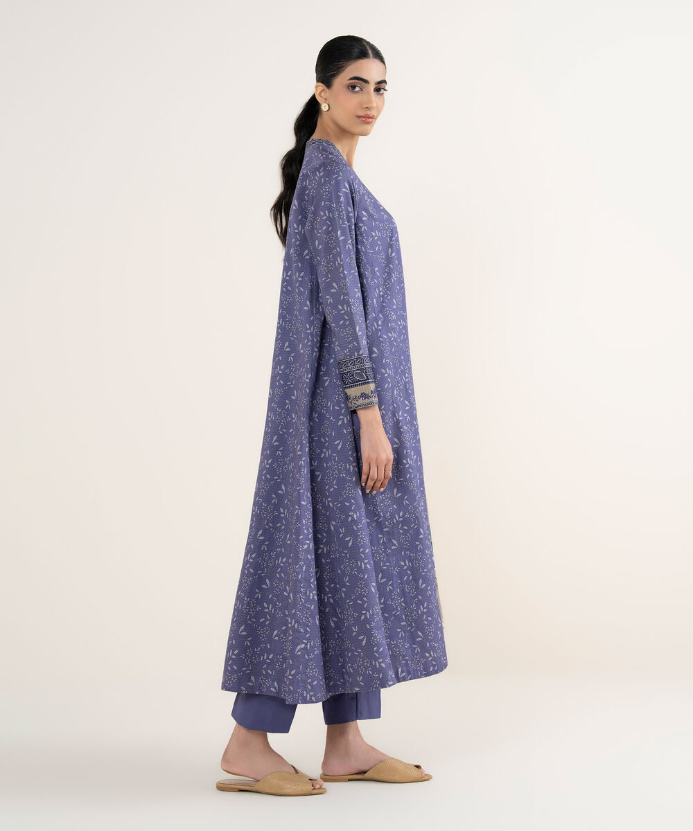 Women's Unstitched Printed Dobby Blue 3 Piece Suit