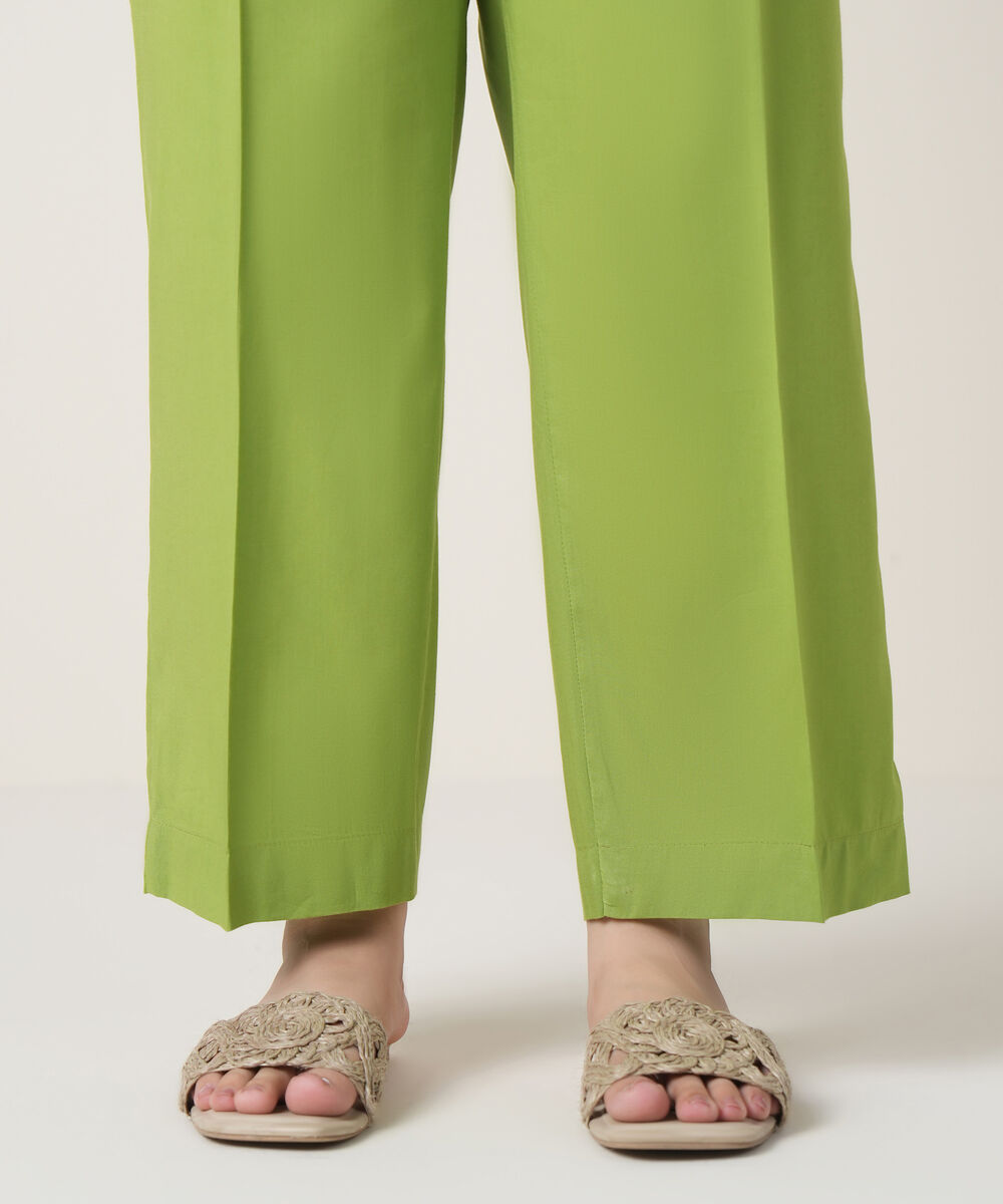 Women's RTW Viscose Lawn Green Solid Trousers