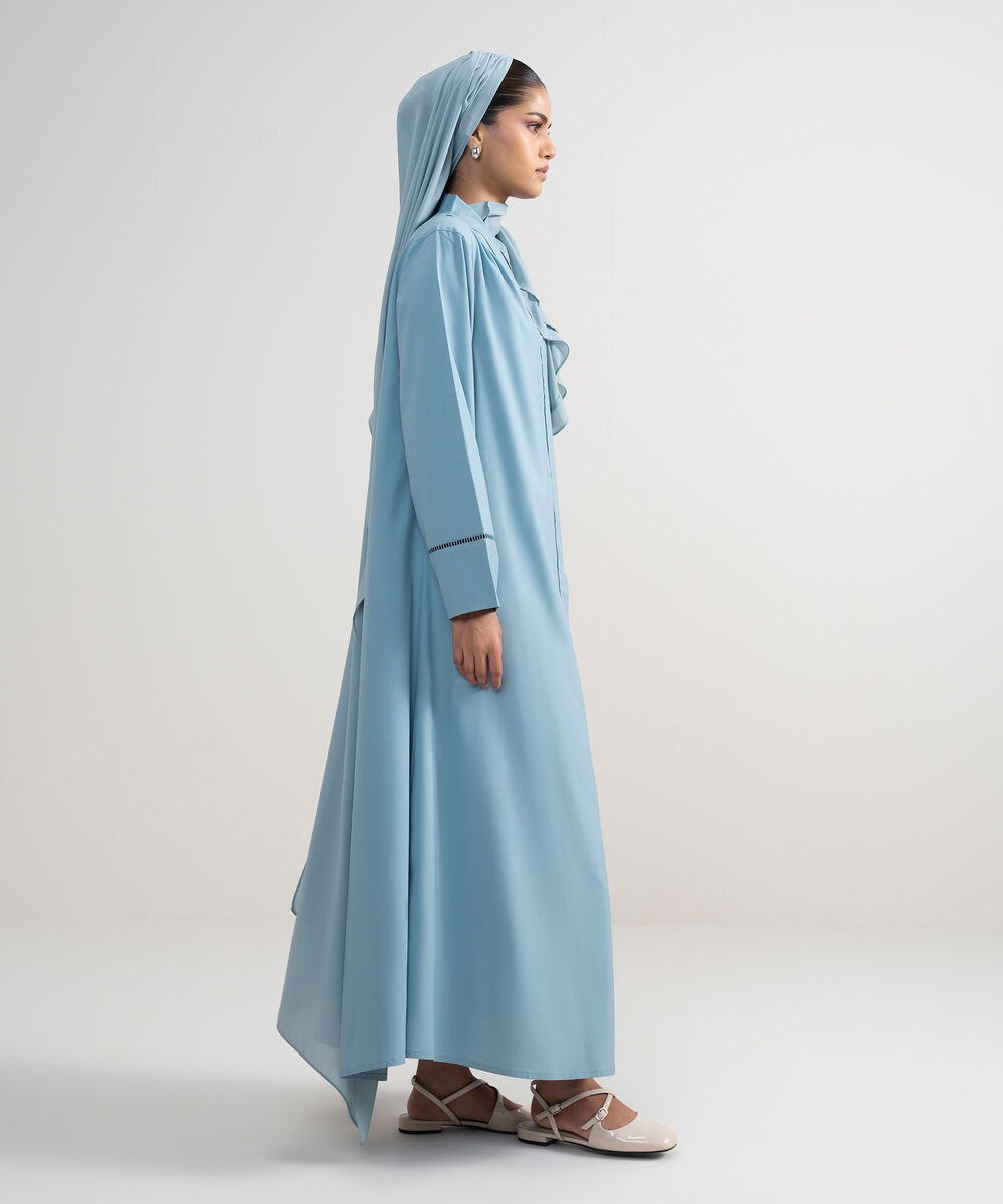 Women's Light Blue Button Through Regular Abbaya Set