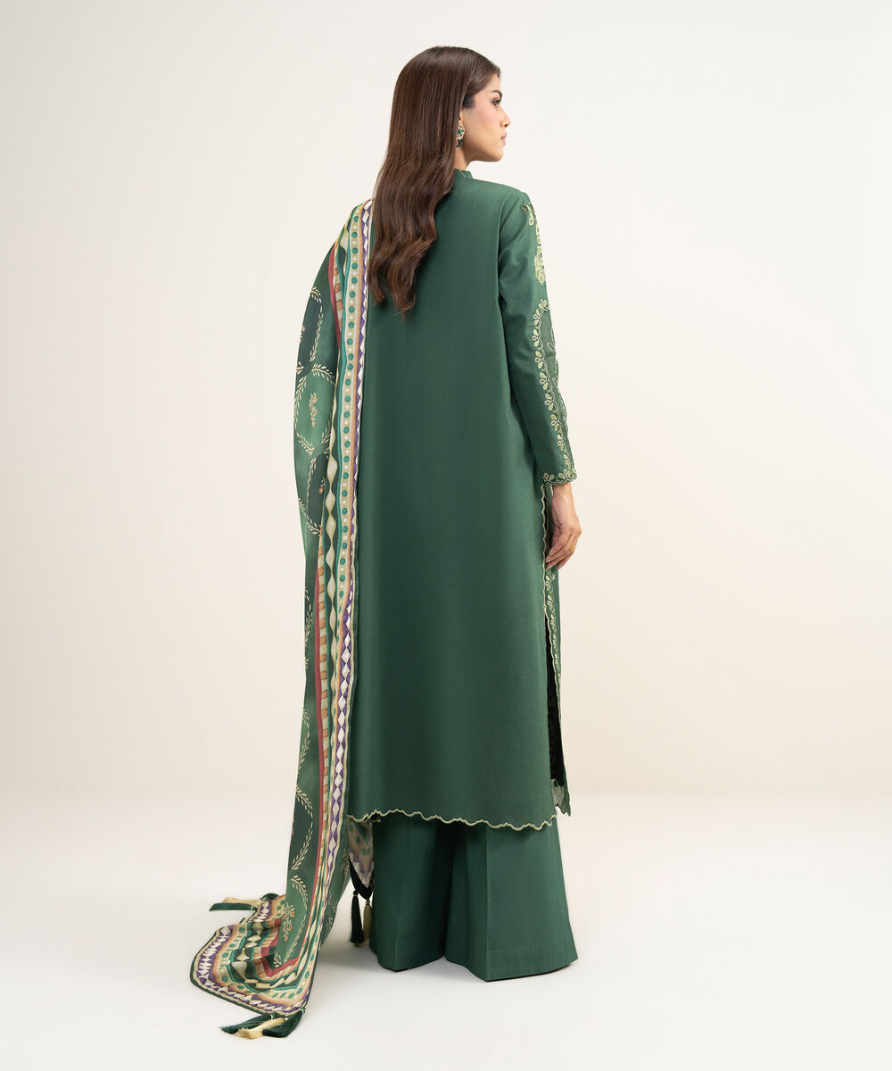Women's Unstitched Textured Lawn Embroidered Green 3 Piece Suit
