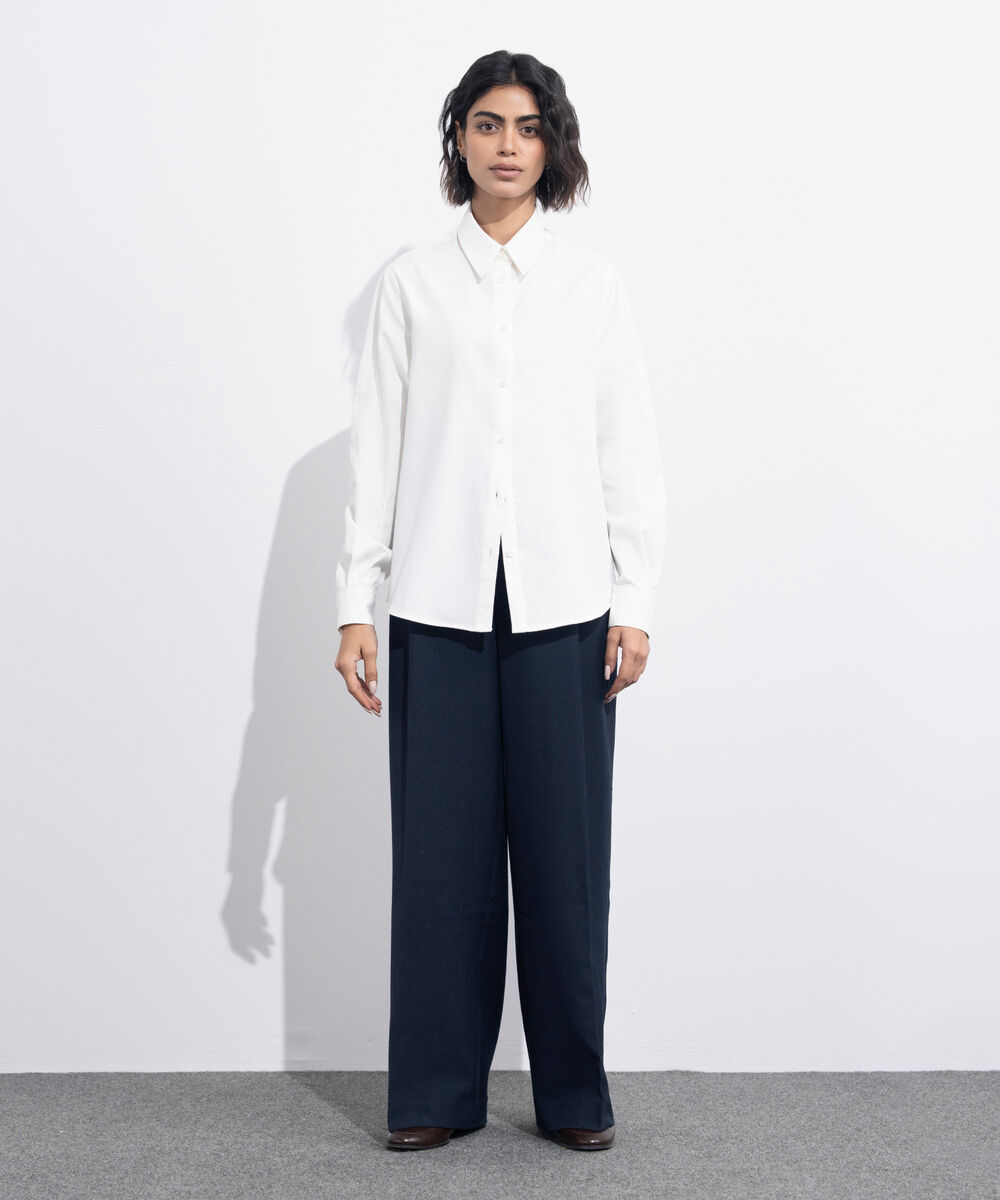 Women's Western Wear White Regular-Fit Oxford Shirt