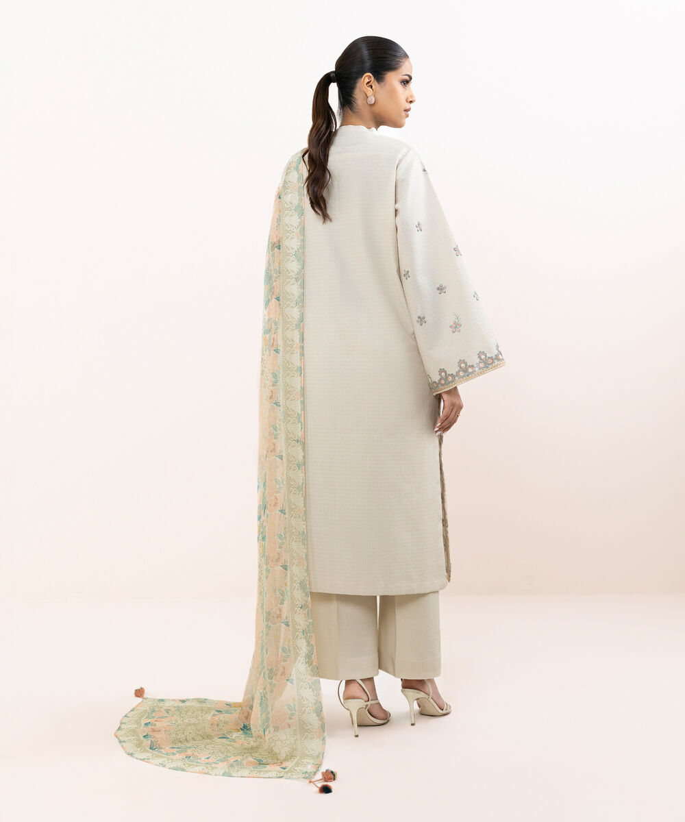 Women's Unstitched Linen Jacquard Dyed Three Piece Suit