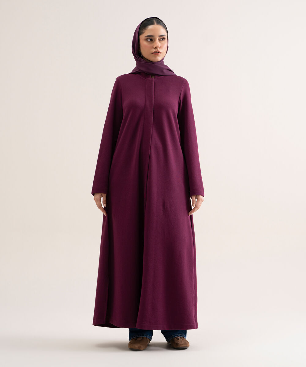 Women's Burgundy Knit Abaya Set
