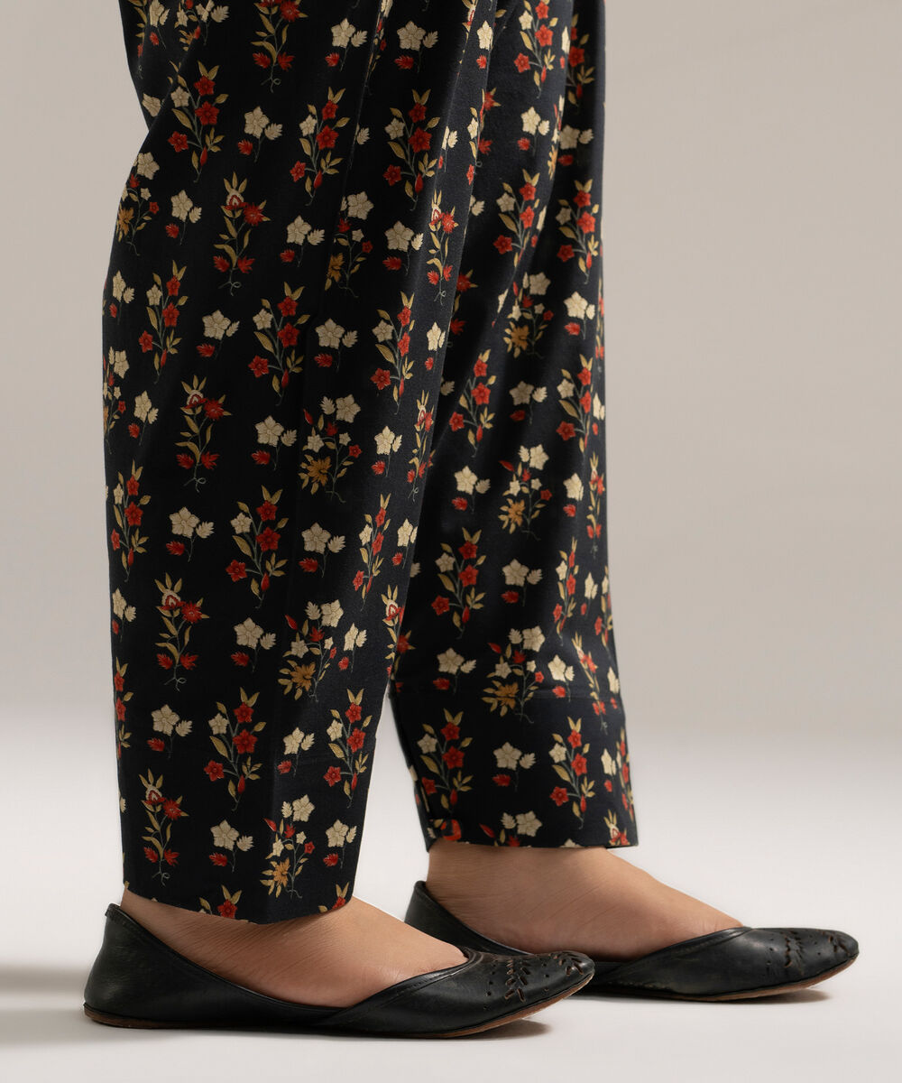 Women's RTW Cambric Printed Black Skinny Shalwar