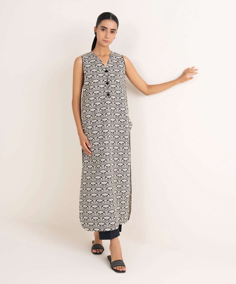 Women's Unstitched Lawn Printed Black 2 Piece Suit