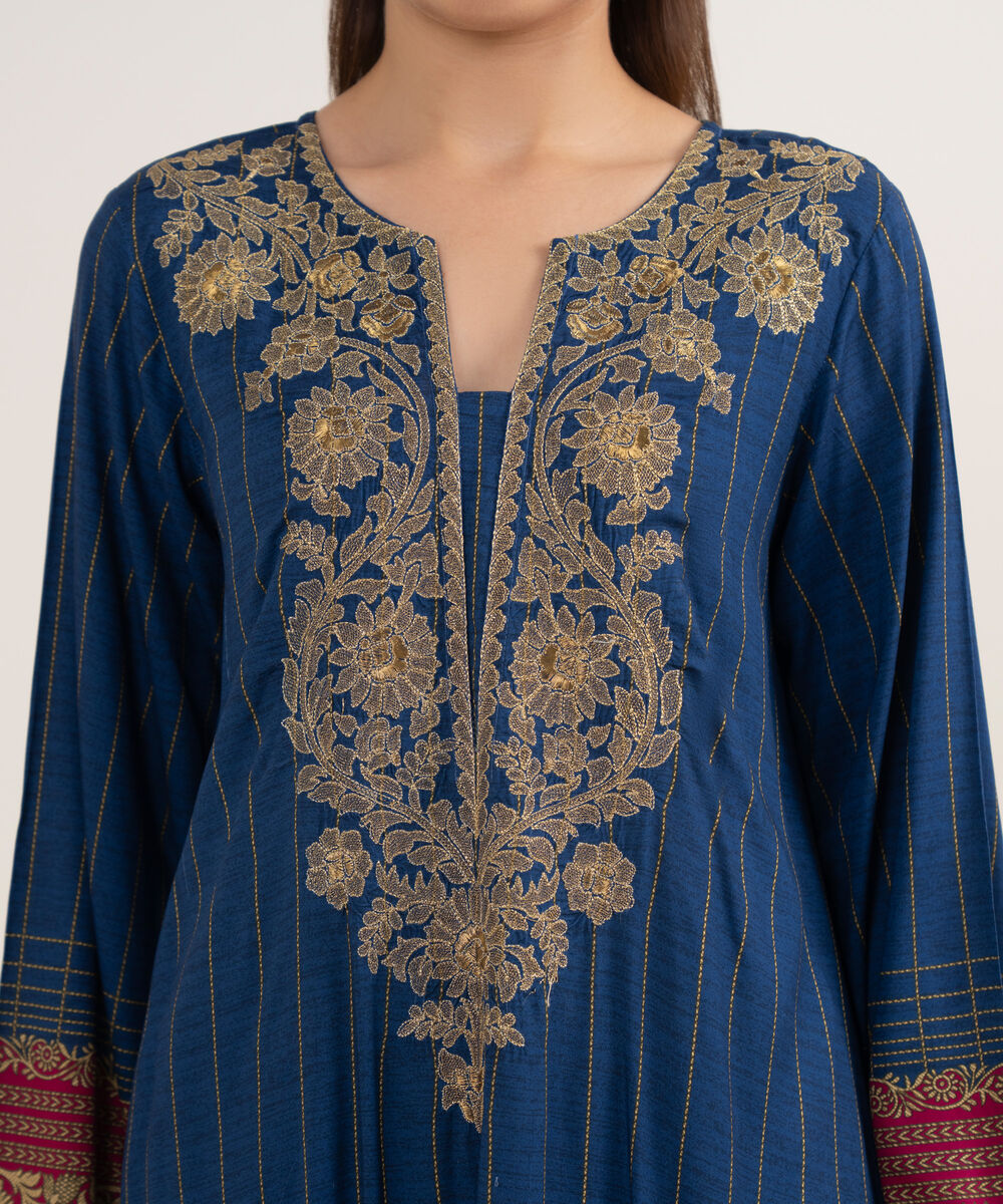 Women's RTW Arabic Lawn Blue Printed Aline Shirt