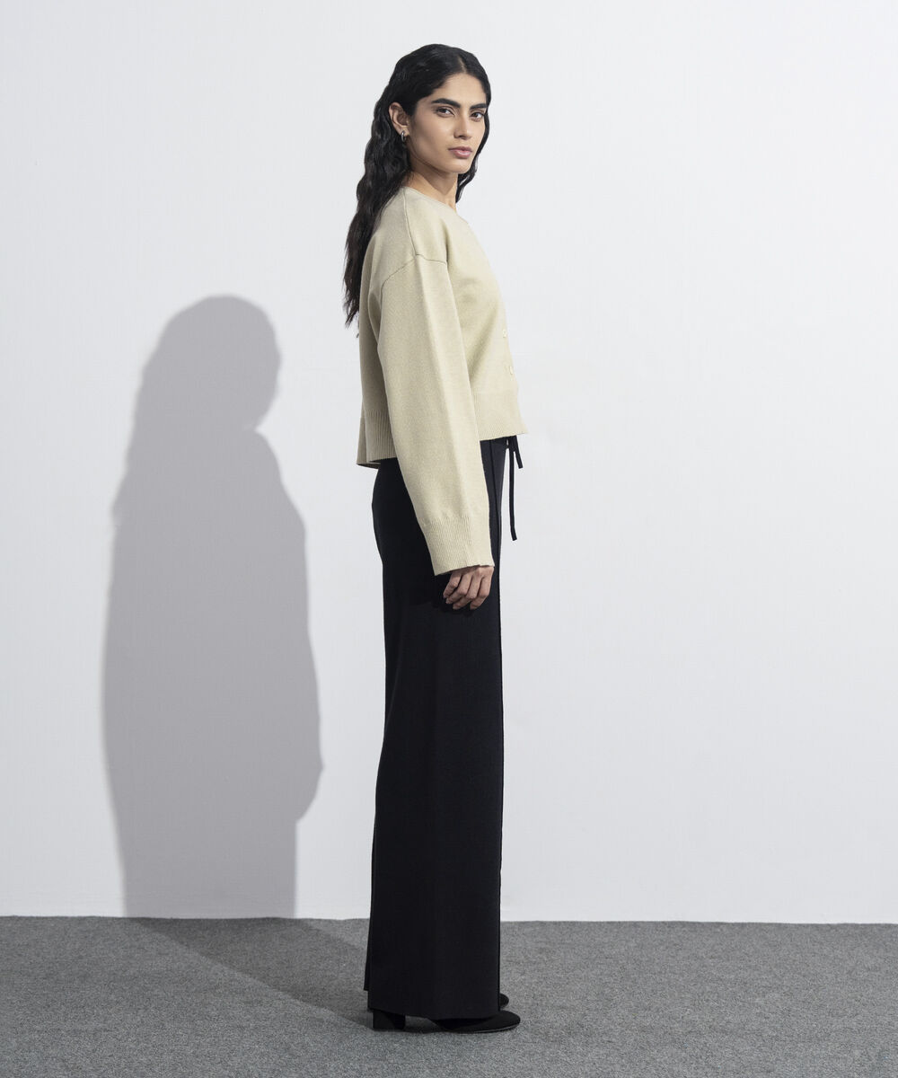 Women's Western Wear Beige Cropped Knit Cardigan