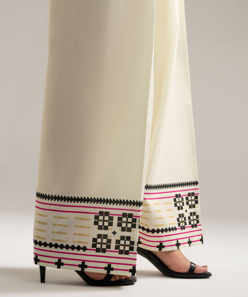 Women's RTW Cambric Printed Off White Farshi Shalwar