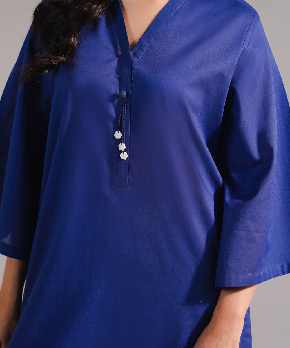 Women's RTW Crosshatch Solid Dark Blue Straight Shirt